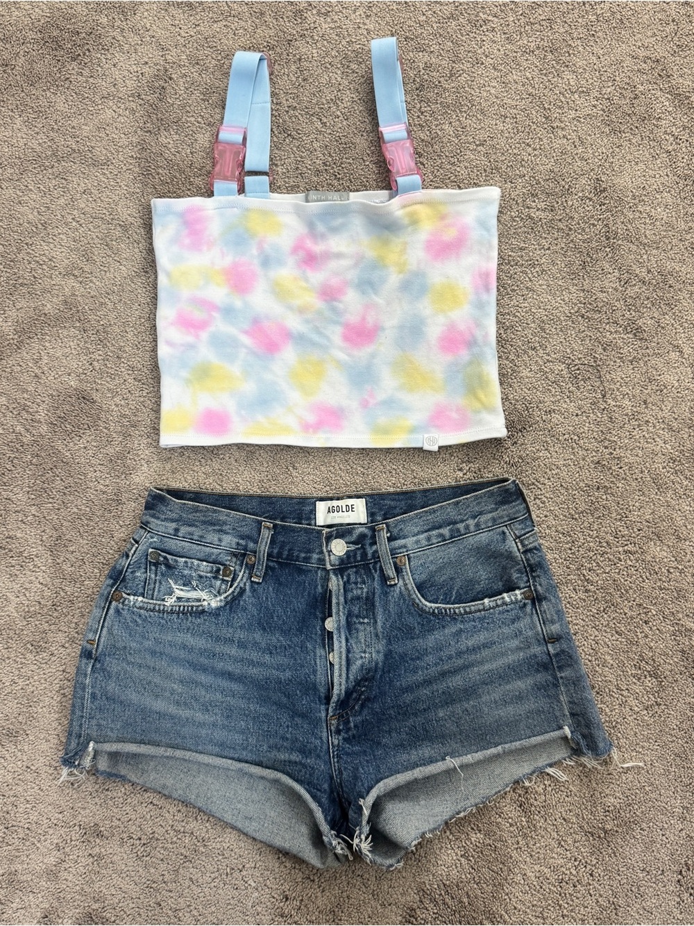Pastel Tie-Dye Crop Tank with Blue Straps